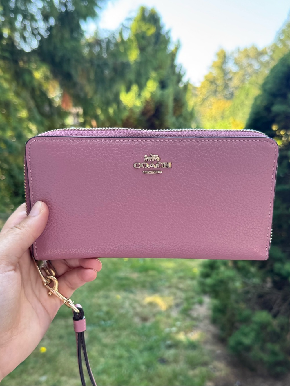 Coach Pebbled Leather Pink Zip-Around Wallet